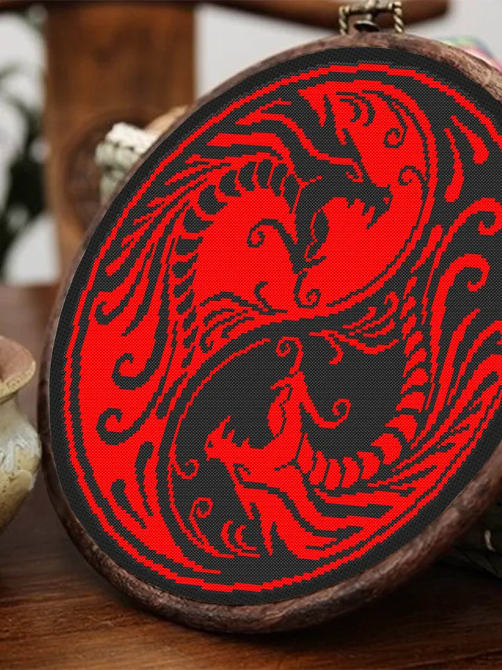 Dragons Yin Yang cross stitch pattern download PDF Dragons mandala digital Ying Yang embroidery beginners Modern cross stitch chart #M161