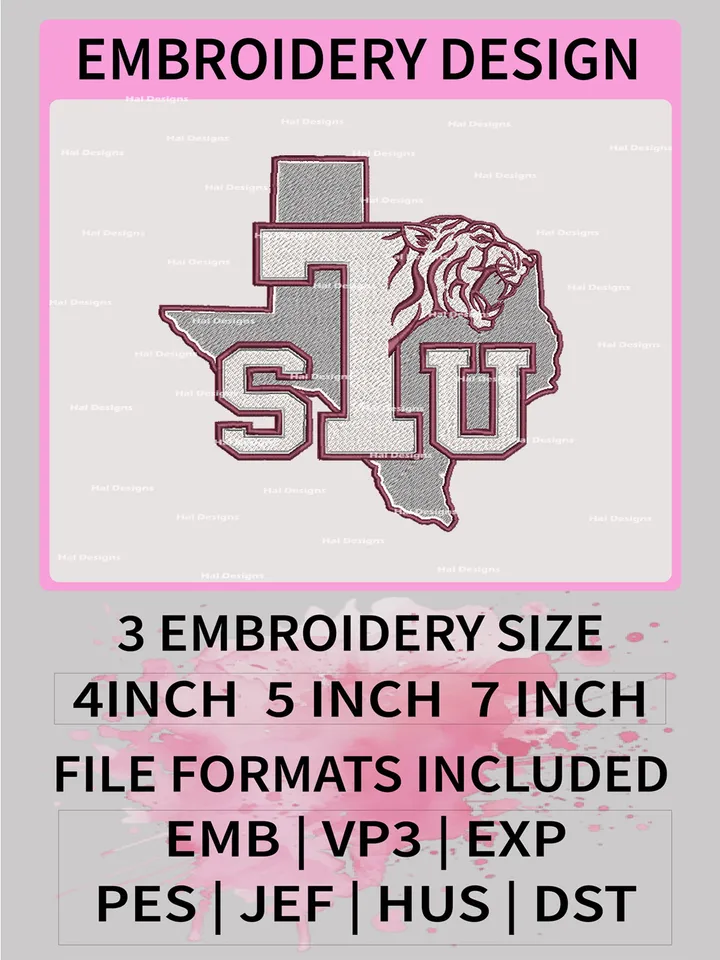 NCAA Texas Southern Tigers Embroidery File, 3 Sizes, 6 Formats, NCAA Machine Embroidery Design, NCAA Logo, NCAA Teams