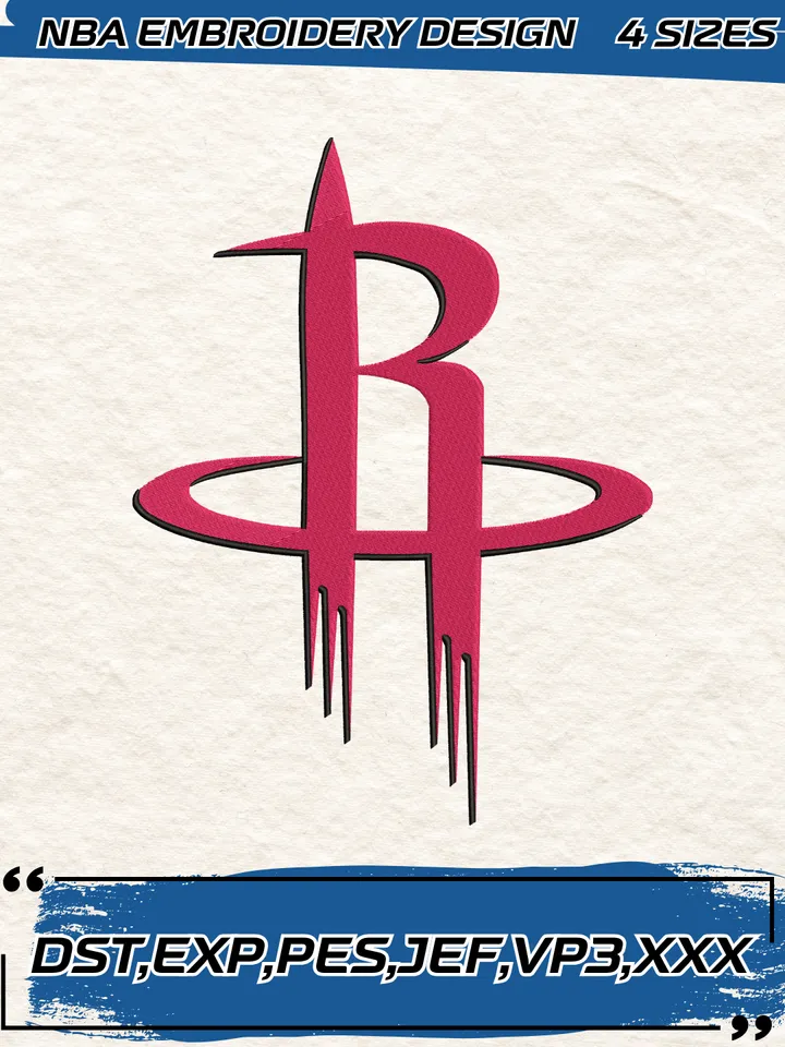 Houston Rockets Logo Embroidery Designs,NBA Logo Embroidery Files, Machine Embroidery Design File, 4 Sizes,Digital Download