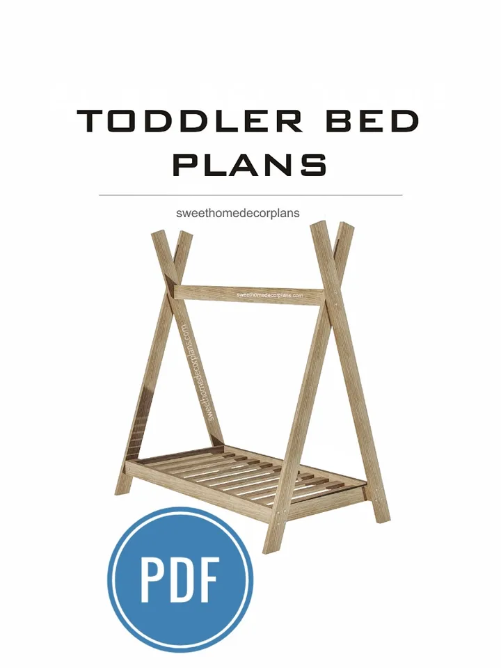 Diy teepee bed plans pdf. Toddler bed plans. Wooden montessori teepee bed for kids bedroom. Crib size kids floor frame bed plans.