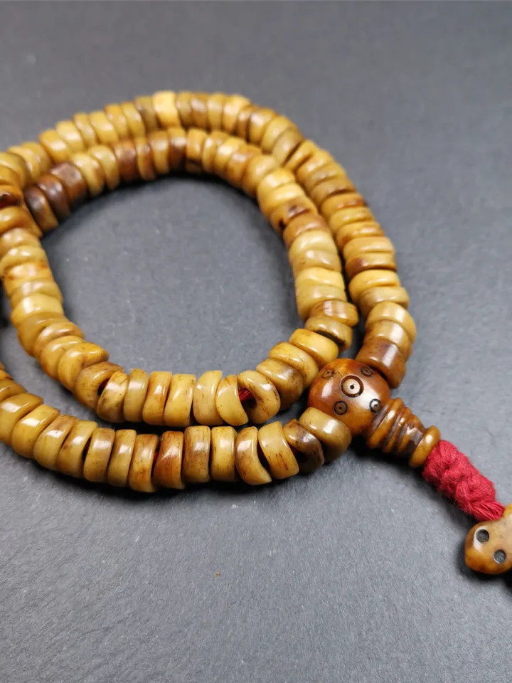 Gandhanra Original Tibetan Yak Bone Mala,Prayer Beads Necklace, Unique Wave Shape Beads,0.4"