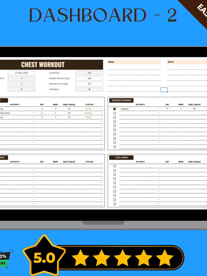 Chest Workout Template, Editable Google Sheets, Digital Download for Strength Training & Fitness Progress Tracking