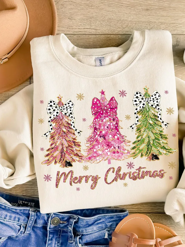 Colorful Coquette Glitter Christmas Tree Png, Girly Christmas Tree Design, Bright Color Merry Christmas Coquette Bow Dalmatian, brushstroke