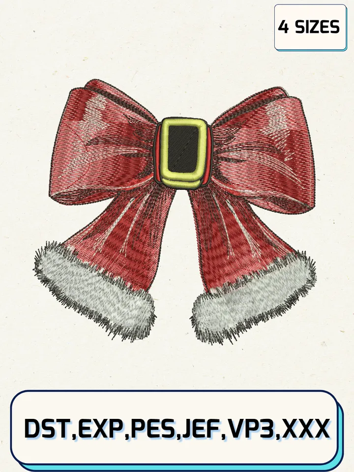 Christmas Santa Bow Embroidery Design Files,Christmas Embroidery Designs,Machine Embroidery Files,4 Sizes