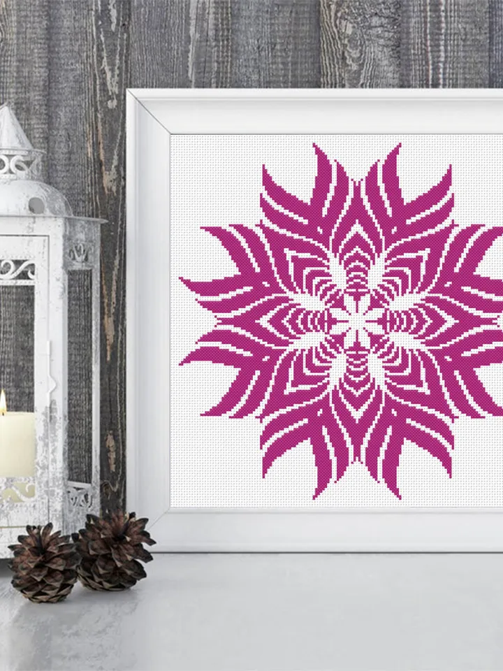 Mandala cross stitch pattern download PDF Simple mandala digital PDF Monochrome cross stitch chart Geometric ornament cross stitch #M123