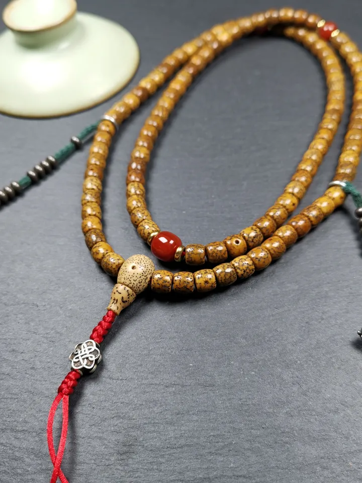 Gandhanra Old 108 Tibetan Lotus Seed Beads Mala,7mm Prayer Beads Necklace,Diameter 0.28&quot;, Circumference 28&quot;
