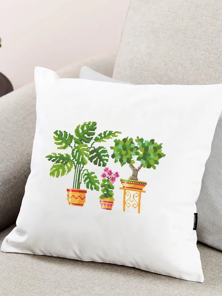 Potted house plants cross stitch pattern download PDF Floral cross stitch sampler, Monstera plant embroidery PDF, Plant lover gift #P11