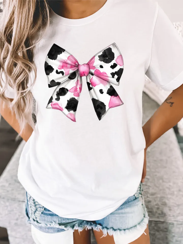 Pink Cow Print Coquette bow png Coquette clipart design trending png retro mama png pink bow png aesthetic png tee shirt designs western png