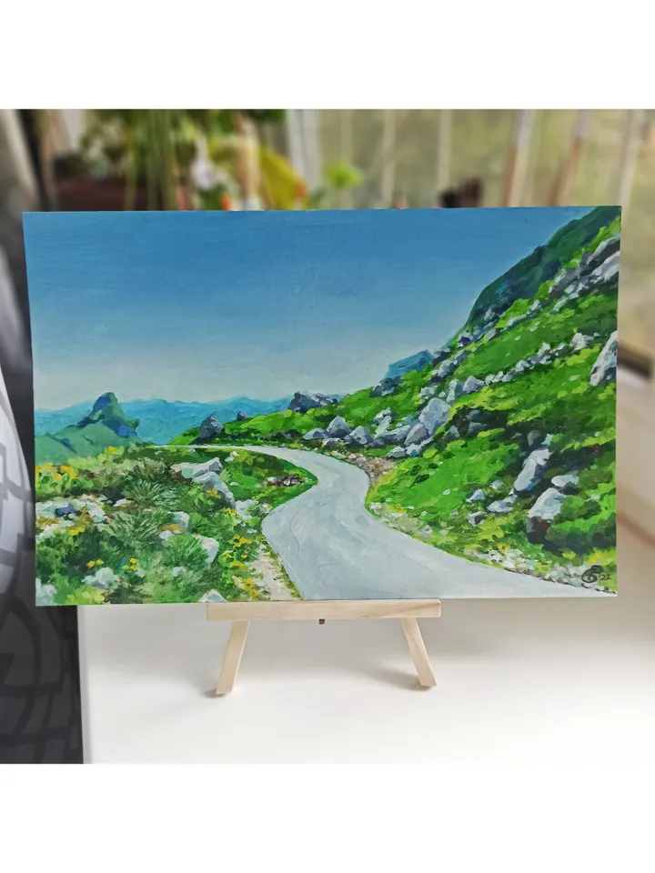 Mountain landscape, Mountain road, Montenegro, Original 20x30cm acrylic painting