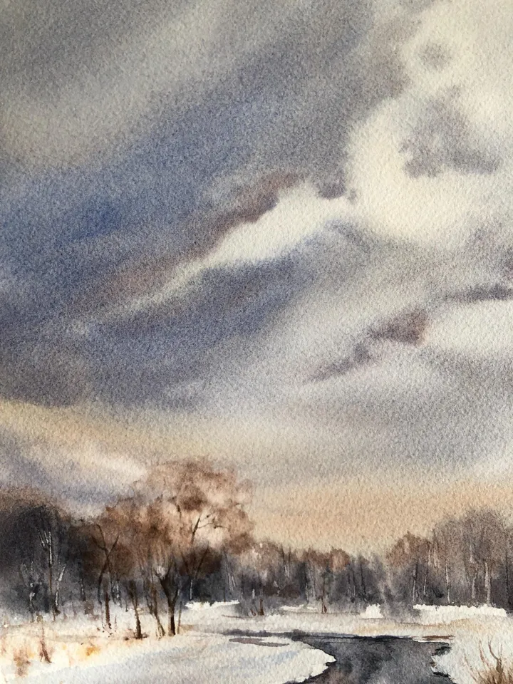 Landscape Original Watercolor Painting Autumn Painting