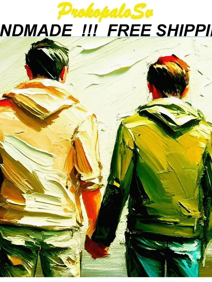 Bodies Painting Two Male Impasto Oil Painting Gay Original Art Men's Friendship Artwork Gifts by ArtProkopaloSv
