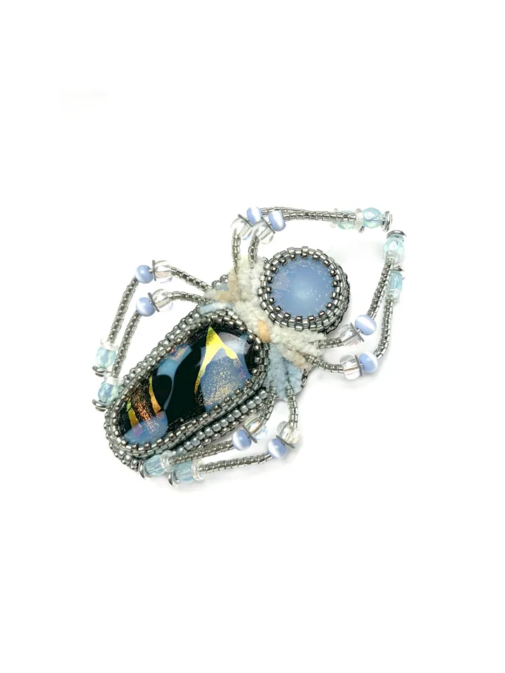 Light blue spider brooch, Beaded insect brooch