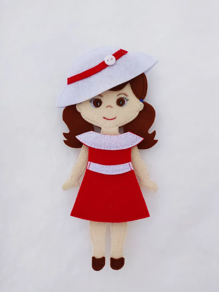 Felt doll pattern and 8 sets of clothes, Felt dress up doll pattern, Felt Pattern pdf for girl