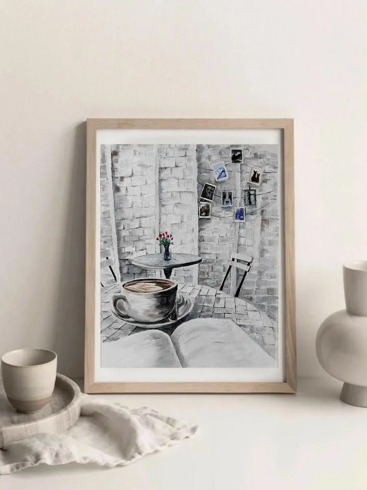 Small Cafe Artwork Original Oil Painting 10.63x13.78 in by ArtCafe