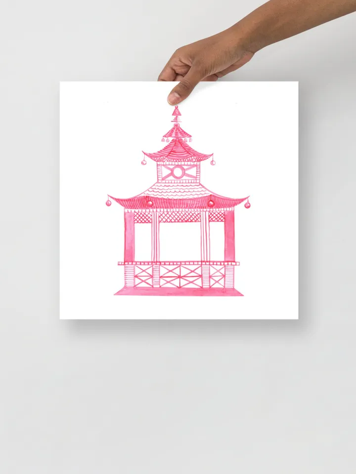 Pink Chinoiserie Set Of 3 Watercolor Painting Pagoda Foo Dogs Wall Art Chinoiserie Decor asian Hot Pink Wall Art Chinoiserie Chic Art Print