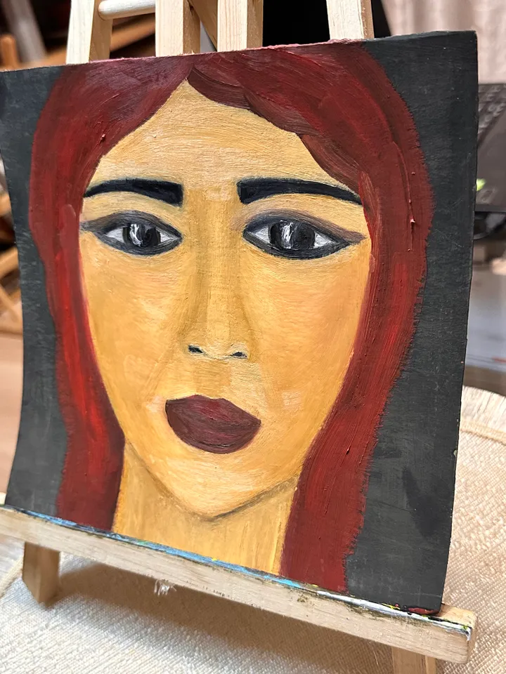 Oil Painting Abstract Portrait of a Girl Female Art People Cardboard 8x8 inches 20x20 cm Miniature Modern Art Abstraction Unframed Wall Decor
