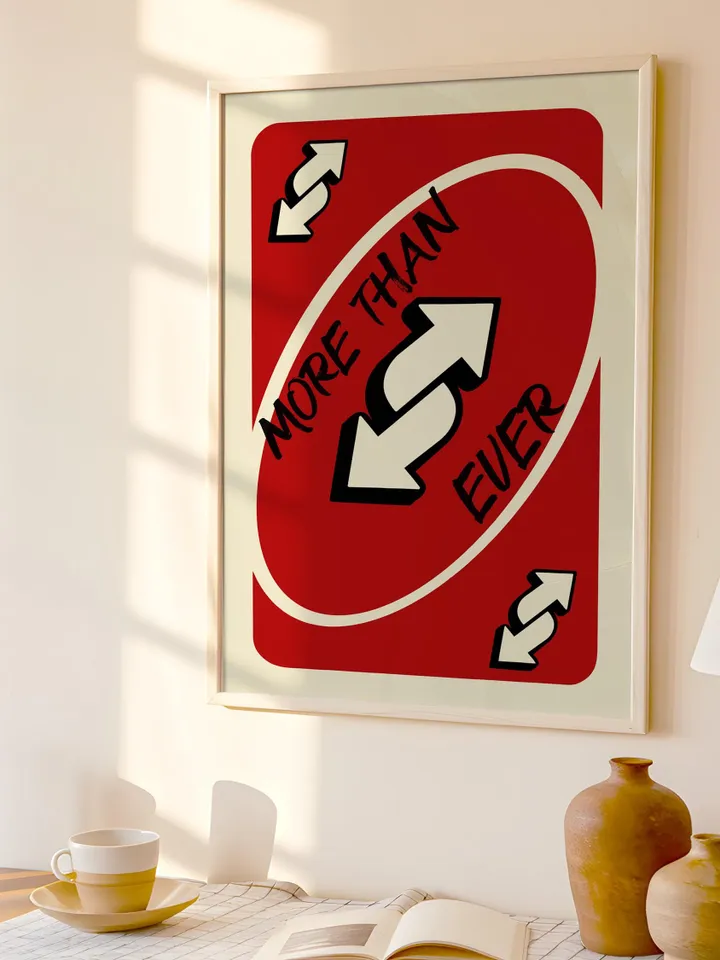 More Than Ever play Reverse Card Wall Art Funny Meme Poster Digital Download Red Black Typography Pop Culture Print Game Room Meme Decor
