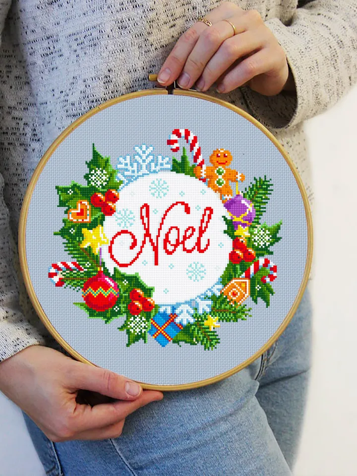 Christmas cross stitch pattern download PDF, Christmas wreath cross stitch chart Christmas pattern digital Winter holiday embroidery #N22