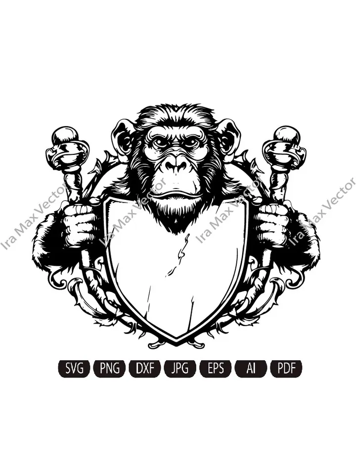 Monkey head svg, monkey svg,monkey heraldic, monkey Clipart, monkey Face Svg, monkey coat of arms,monkey heraldry,monkey