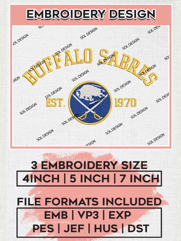 NHL Buffalo Sabres Team Est Logo Embroidery Design, NHL Buffalo Sabres Logo Embroidery Files, Hockey Team Machine Embroidery, Machine Embroidery Design