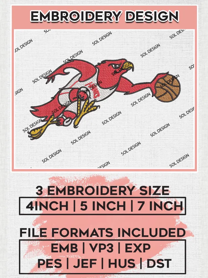 NBA Atlanta Hawks Mascot Machine Embroidery Designs, Atlanta Hawks Embroidery Design Files, NBA Logo Machine Embroidery, NBA Embroidery Design, Digital Download