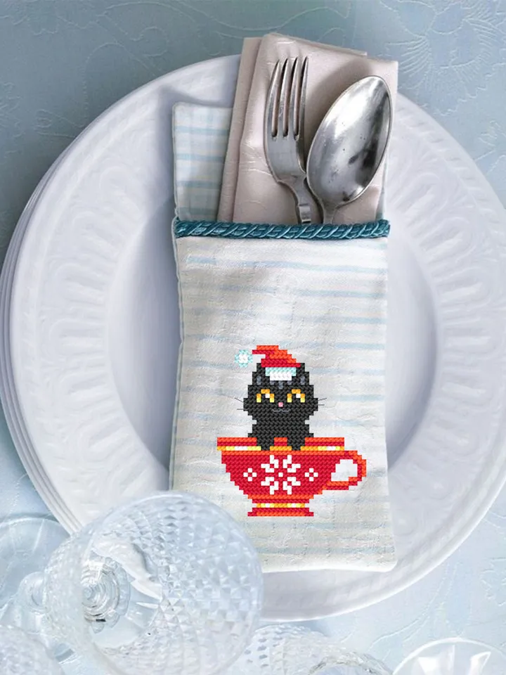 Set Christmas cats cross stitch pattern download PDF, Cute black cat embroidery PDF, Christmas cross stitch chart, Funny home cat decor #N77