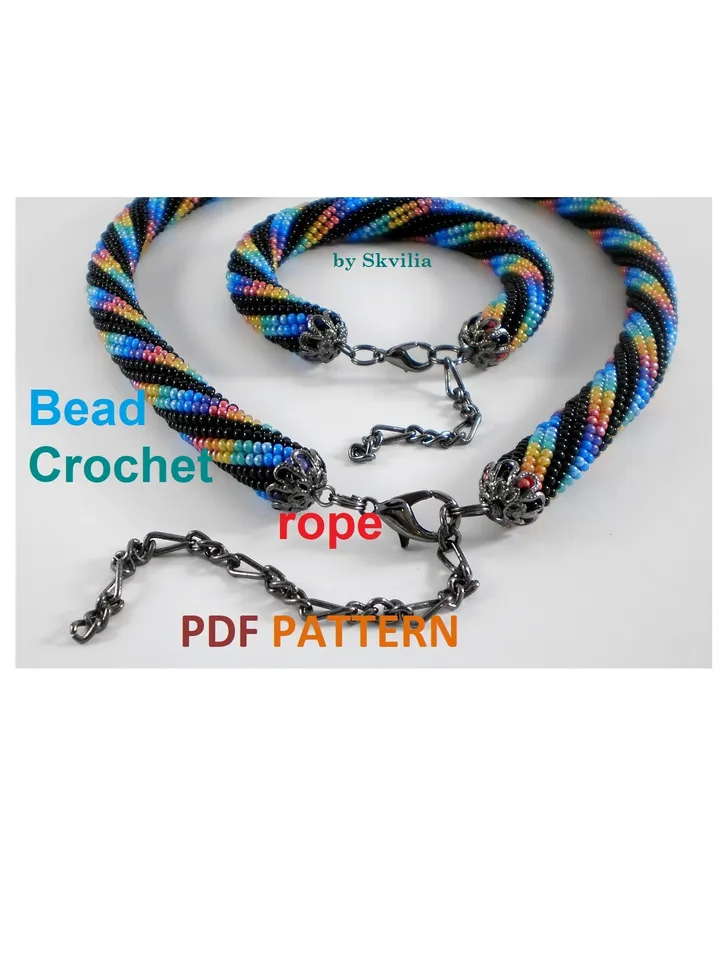Bead Crochet Rope patterns for beading «Running across the rainbow» necklace and bracelet. Instant Download