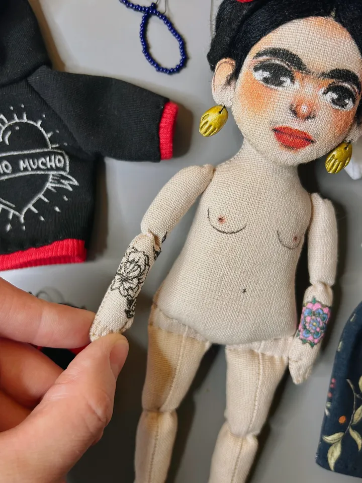 Special order, textile art doll inspired by Frida