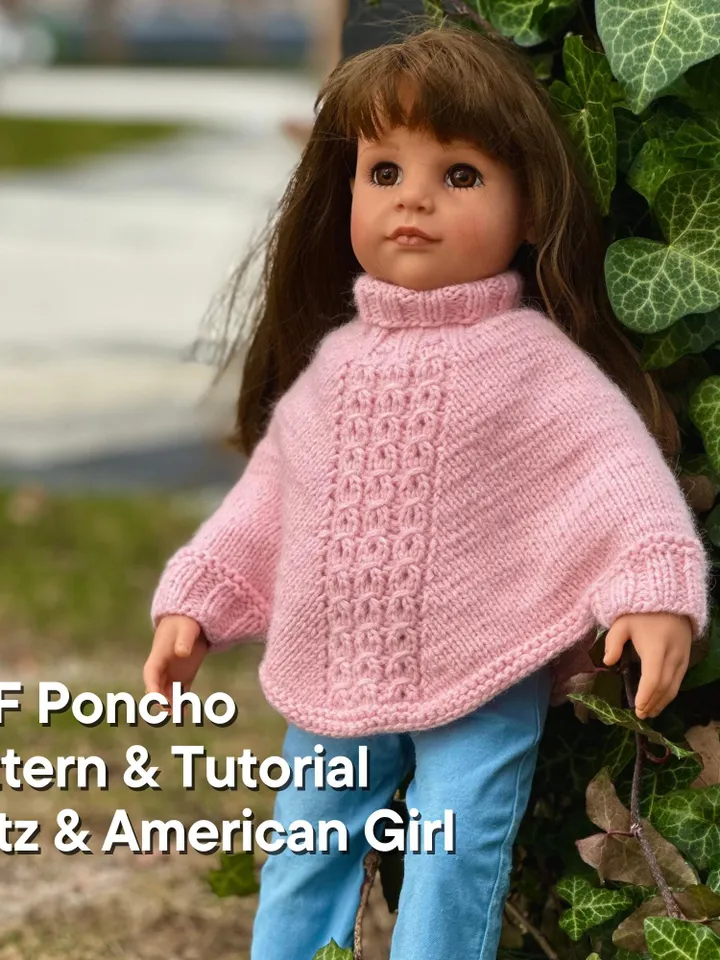 Poncho KNIT PATTERN Unique for Gotz and American Girl Dolls / 18-inch doll clothes pattern PDF english