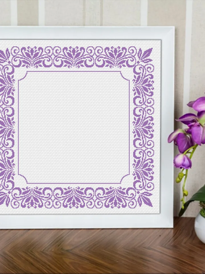 Square frame cross stitch pattern PDF download Flower border cross stitch chart, Simple cross stitch pillow, Monochrome mandala frame #Y12
