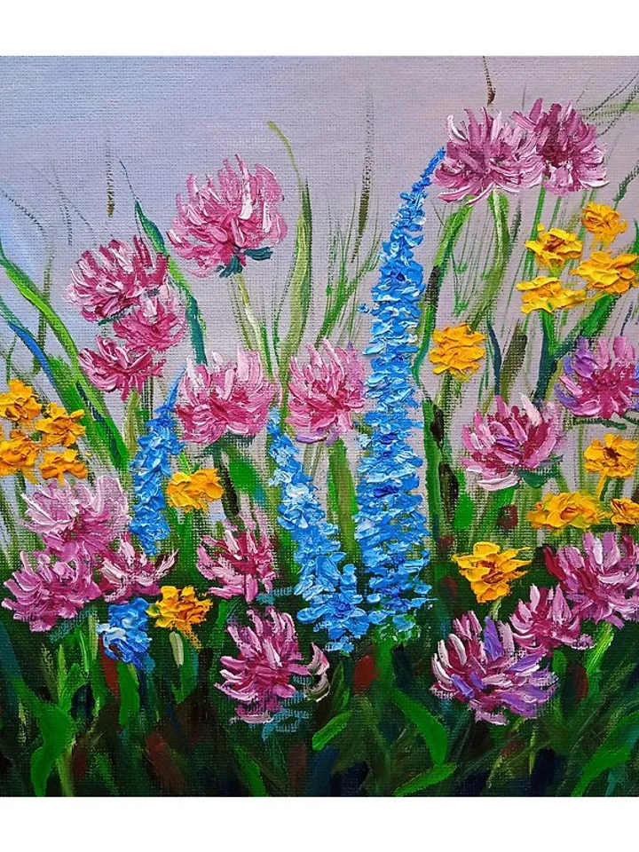 Painting Art with Flowers Floral Art Original Oil Painting Impasto Art 20x20 cm