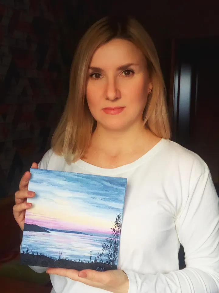 Painting Sunset on the sea, Pink sunset, Landscape acrylic, Painting with sunset, Seascape