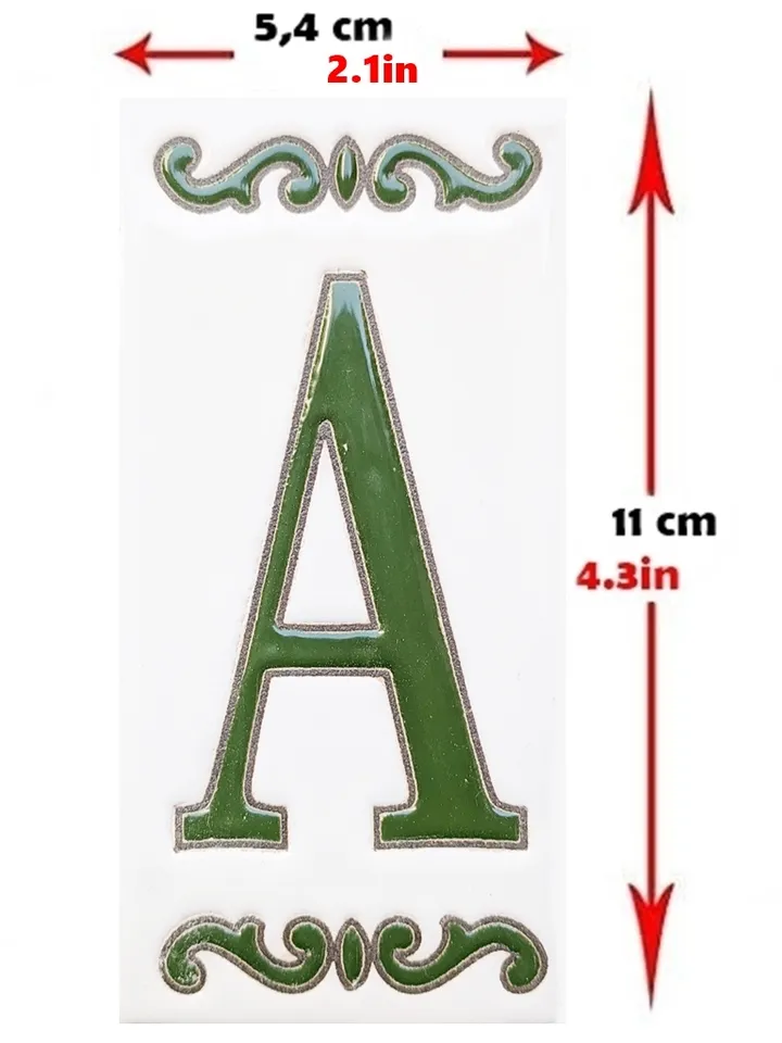 Ceramic letters and numbers 11cm (4.3") for the wall - Hand-glazed in Spain - "VERDE-CLASICA" models - Ceramic letters number -