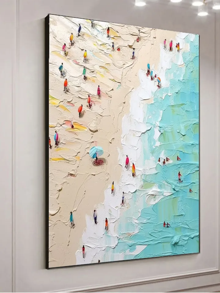 Original Beach Oil Painting On Canvas, Abstract Summer Seaside Painting, Waves and Golden Beach Painting, Living Room Wall Art, Home Decor
