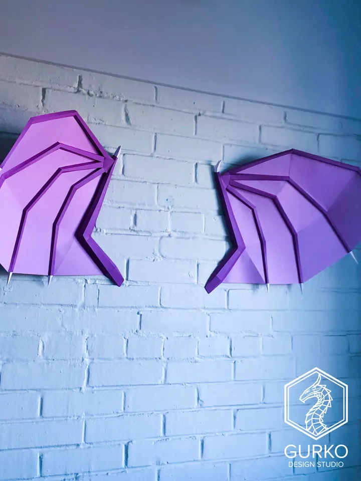 Dragon Wings Papercraft, Digital Template, PDF Download, Gurko, 3D Low Poly, Pepakura, DIY Origami Sculpture, Paper Decor, DIY Gift