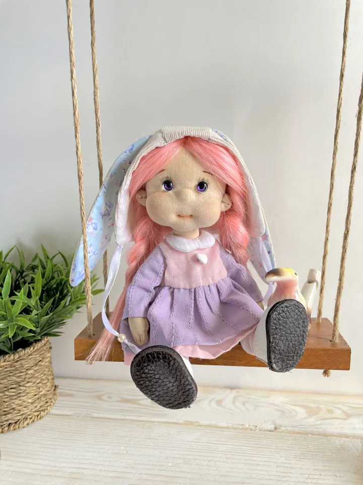 Handmade Bunny Textile Doll Waldorf Style Collectible Art Doll Heirloom Gift (20cm) Birthday Gift for Girl