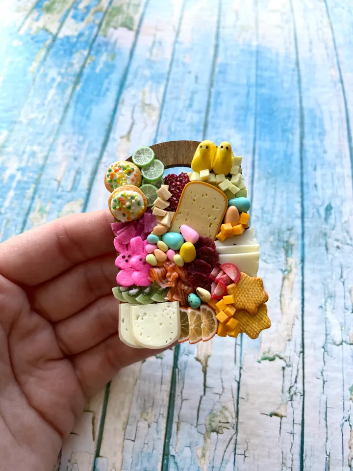 Magnet Miniature Easter Charcuterie Board with Polymer Clay Souvenir