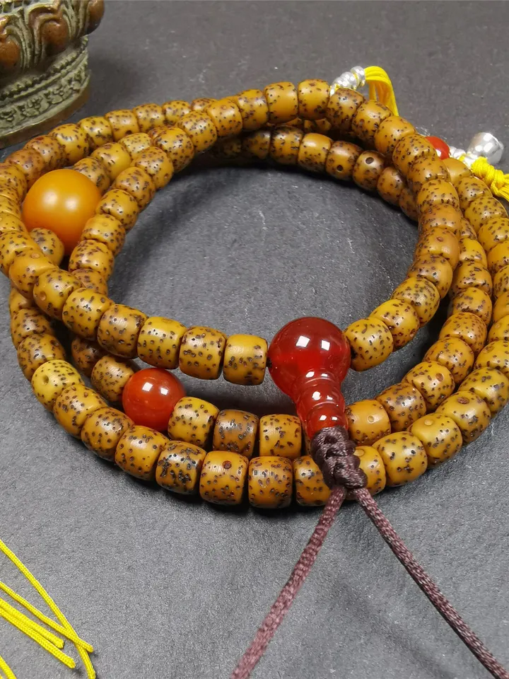 Gandhanra Old 108 Tibetan Lotus Seed Beads Mala,Prayer Beads Necklace for Meditation,Diameter 0.24", Circumference 23"
