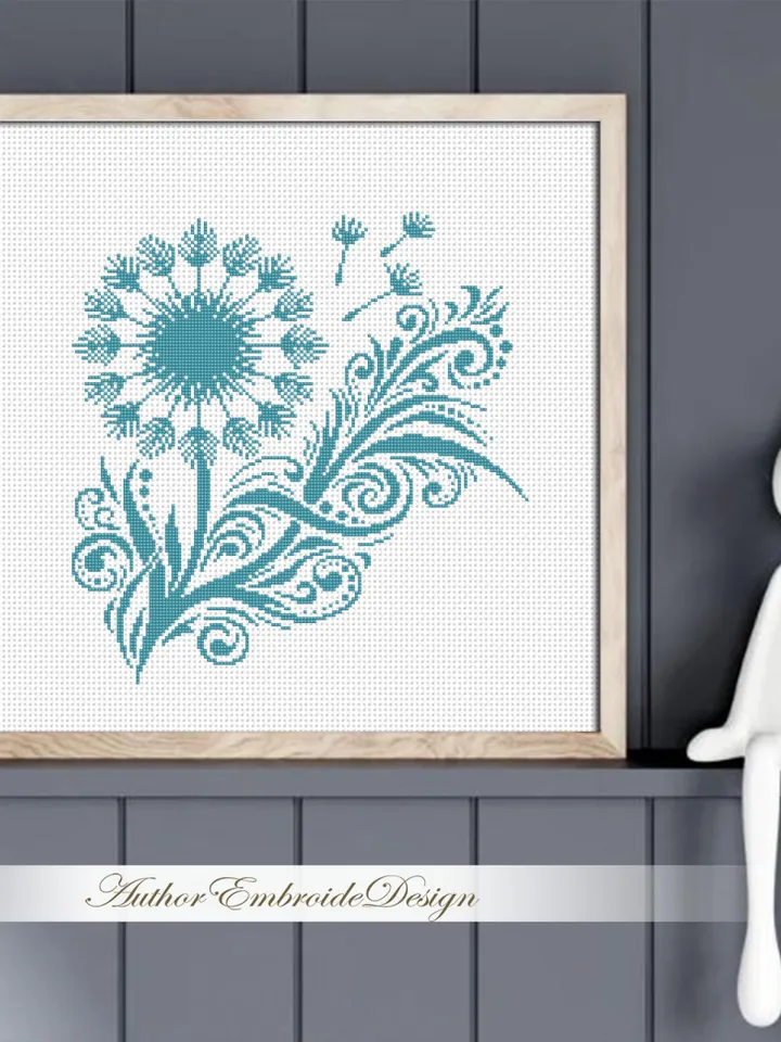Dandelion cross stitch pattern PDF download Wild flower cross stitch chart, Easy floral pattern digital for beginner, Dandelion mandala #P53