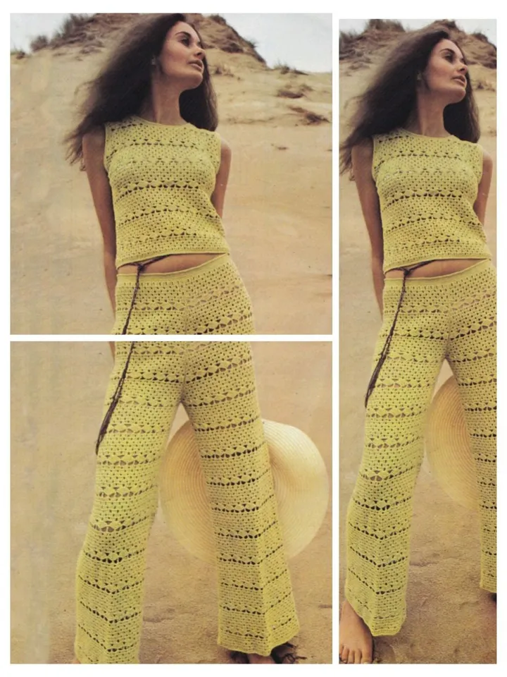 Crochet top and crochet trousers pattern, lacy crochet top, pants crochet pattern pdf instant download