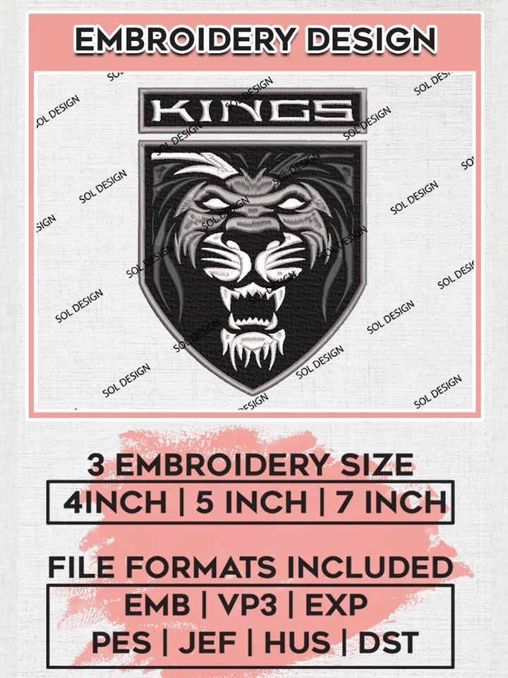 NHL LA Kings Mascot Logo Embroidery Designs, NHL Los Angeles Kings Logo Embroidery Files, NHL Embroidery Designs, NHL Machine Embroidery Designs, Digital Download