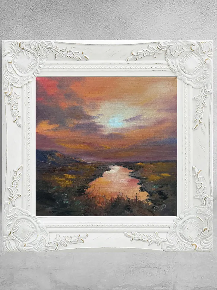 Sunset Oil Painting Rustic Wall Art Field Original Painting