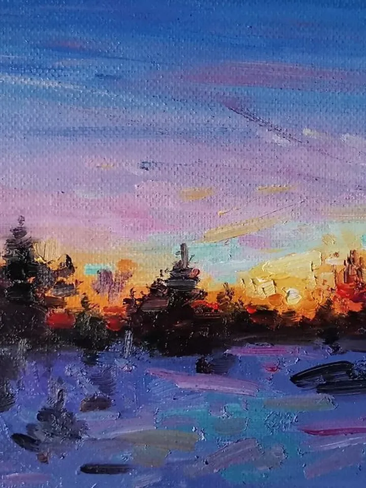 Sunset Painting Original Art Small Impasto Oil Painting Landscape Painting 手工油畫