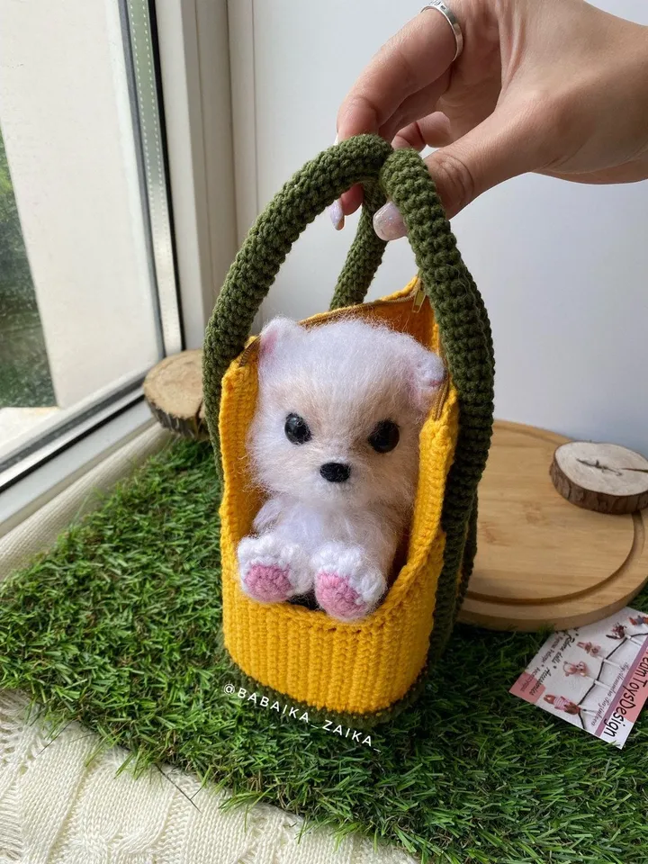 PDF Crochet Spitz Dog Puppy in a bag, Amigurumi Dogs , Pomeranian pattern, Crochet Animal Pattern, Crochet Puppy Pattern, Amigurumi baby toy