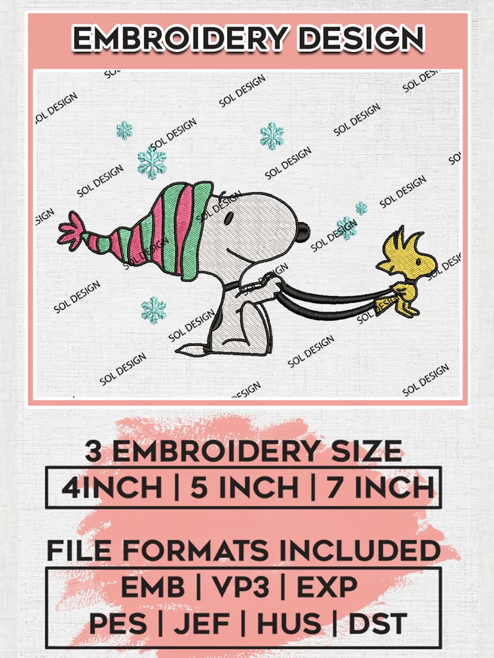 Christmas Snoopy Embroidery Design Files, Disney Christmas Machine Embroidery, Merry Christmas Embroidery, 3 sizes, Cute Christmas Machine embroidery designs, Digital Download