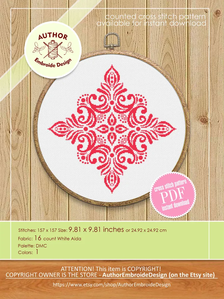 Mandala cross stitch pattern PDF download Monochrome cross stitch chart, Simple mandala pattern digital PDF Geometric mandala ornament #M260