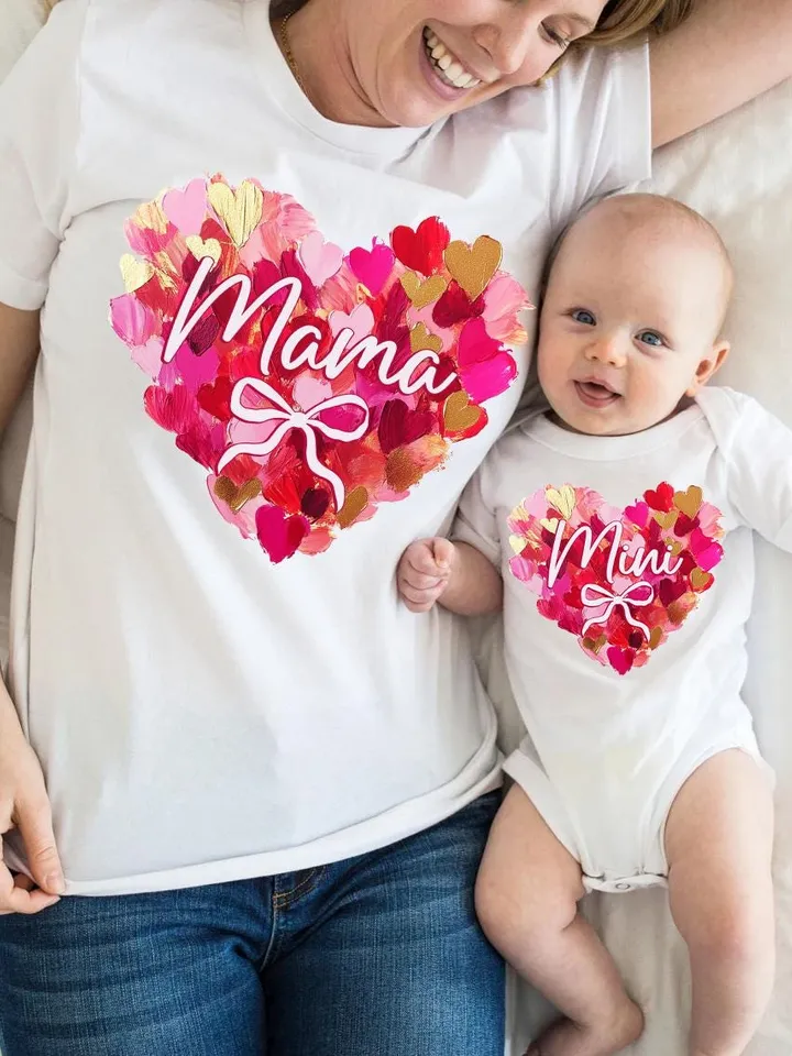 Valentine Day Heart Brushstroke png,Valentine Mama Mini coquette png, Valentines png, Pink Bow png, Pink Mama png, Match mama mini Mama png