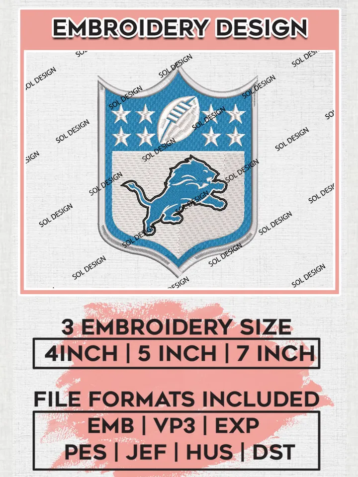 Detroit Lions Logo Embroidery Design Files, NFL Lions, NFL Embroidery Designs, NFL Detroit Lions Machine Embroidery Design, Digital Download