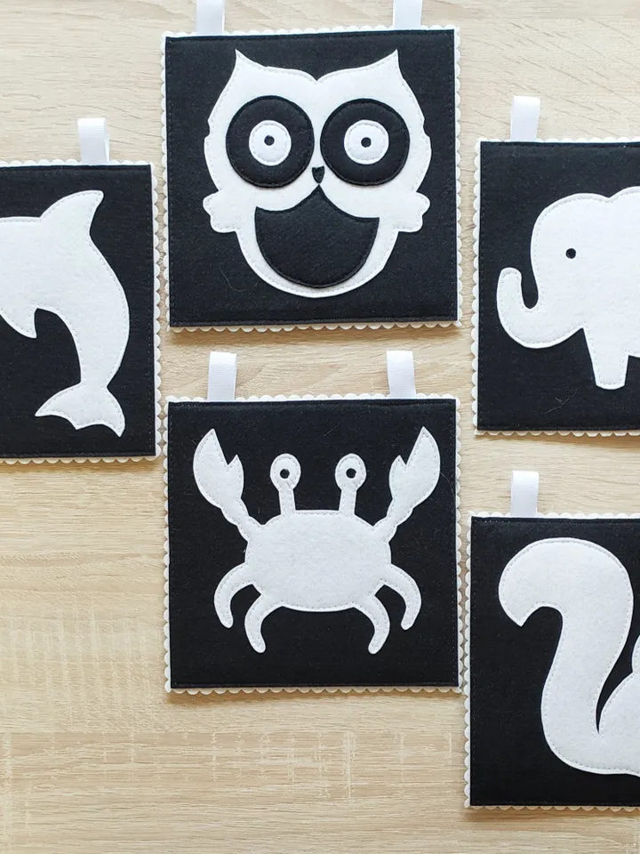 Infant Stimulation Contrasting Pattern, High Contrast quiet book pattern, Black and white felt cards for baby, Montessori newborn pdf