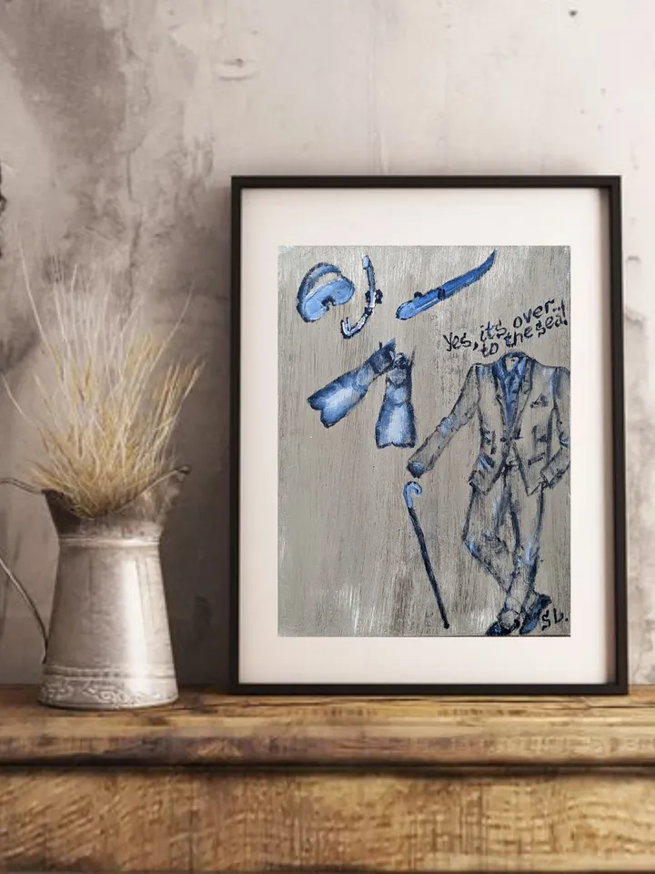 Oil Painting "Man with Diving Equipment" Original Art 10x7" Cardboard